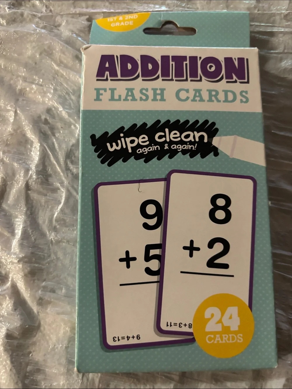 Wipe-Clean Addition Flash Cards for Kids - Teal & Purple